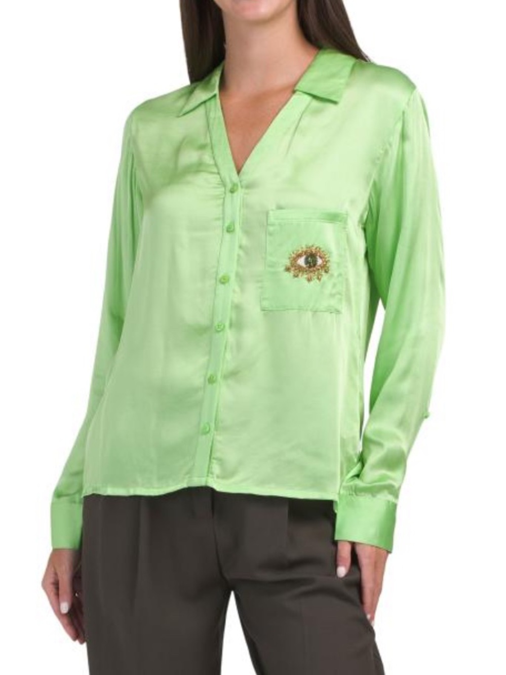 AS BY DF evil eye blouse Silky Lime Green Button-Up Blouse